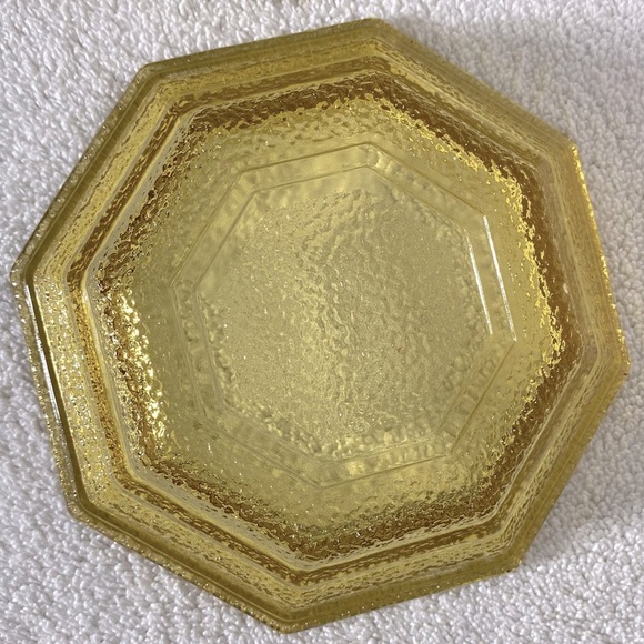 Vintage Anchor Hocking Textured Amber Glass Octagonal Chip & Dip Bowl Set - Picture 9 of 14